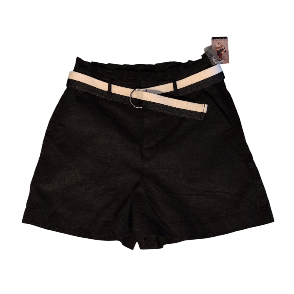 Nwt Sofia by Sofia Vergara Black Linen Belted Shorts Dress Casual Size 2